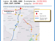 Lignes 22; 2201; 2202; 2215; 2217 ; 221TAD : En raison des travaux sur la RD59, les arrêts LOC-BRÉVALAIRE Bourg ; PLOUVIEN Caelen ; PLOUVIEN Mespeler et...